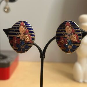 EUC Cloisonne Butterfly and Floral Earrings